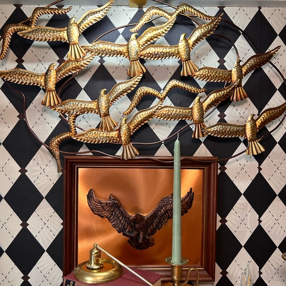Elegant Metal Wall Sculpture 30" Long – Birds in Flight with Gold & Earthy Tones - Picture 6 of 13